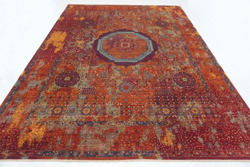 Corner detail of New Mamluk rug showing border pattern and Wool pile