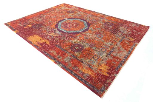 Corner detail of New Mamluk rug showing border pattern and Wool pile