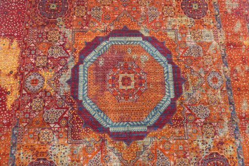 Backside of handmade New Mamluk rug showing knot structure and weave density