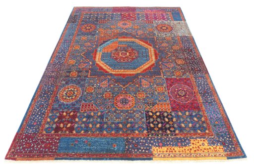 Corner detail of New Mamluk rug showing border pattern and Wool pile