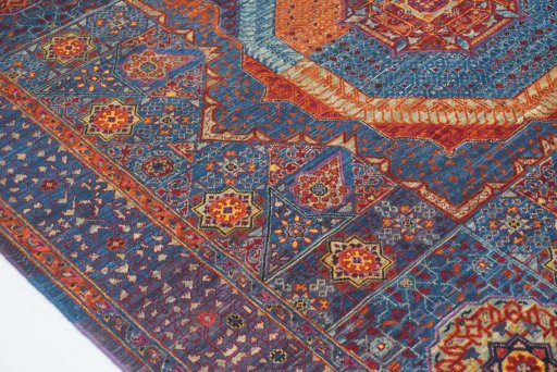 Full view of New Mamluk rug from Pakistan, 237 × 172 cm in Blue tones
