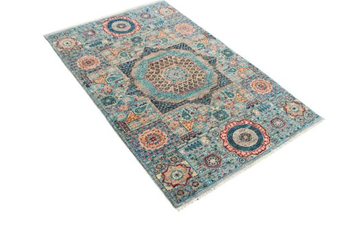 Close-up detail of New Mamluk rug from Pakistan showing Wool weave