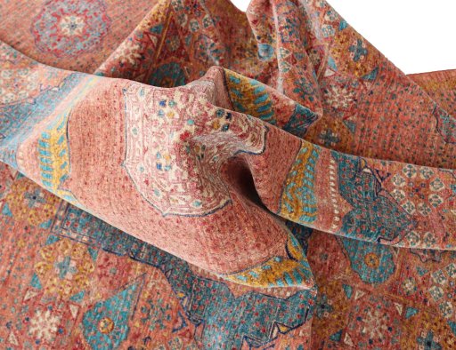 Backside of handmade New Mamluk rug showing knot structure and weave density