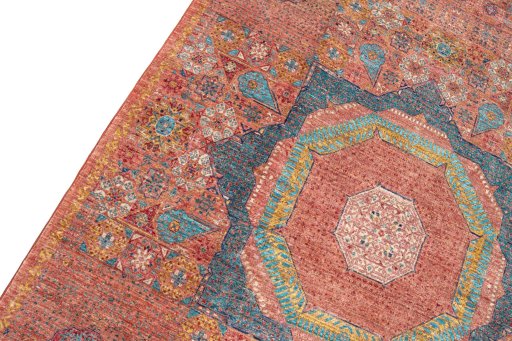Backside of handmade New Mamluk rug showing knot structure and weave density