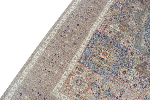 Backside of handmade New Mamluk rug showing knot structure and weave density