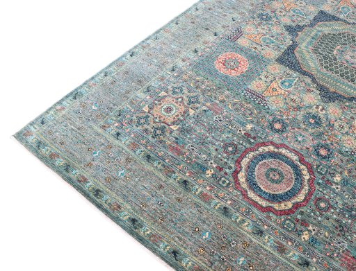 Full view of New Mamluk rug from Pakistan, 308 × 210 cm in Gray tones
