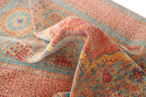 Backside of handmade New Mamluk rug showing knot structure and weave density