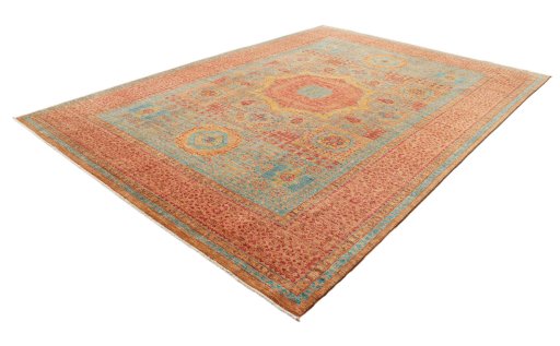 Corner detail of New Mamluk rug showing border pattern and Wool pile