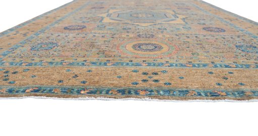 Corner detail of New Mamluk rug showing border pattern and Wool pile