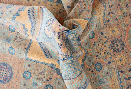 Backside of handmade New Mamluk rug showing knot structure and weave density
