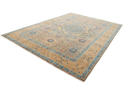 Corner detail of New Mamluk rug showing border pattern and Wool pile