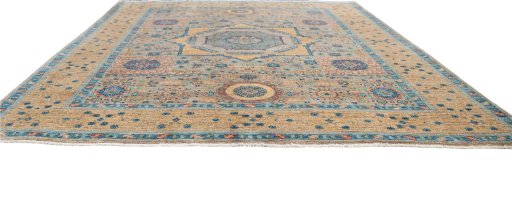 Corner detail of New Mamluk rug showing border pattern and Wool pile