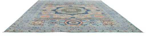 Corner detail of New Mamluk rug showing border pattern and Wool pile