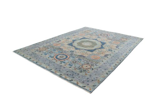 Corner detail of New Mamluk rug showing border pattern and Wool pile