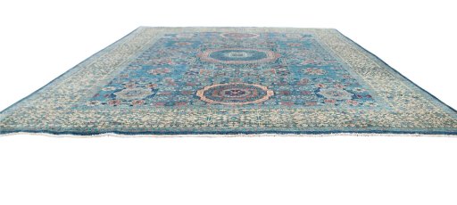 Corner detail of New Mamluk rug showing border pattern and Wool pile