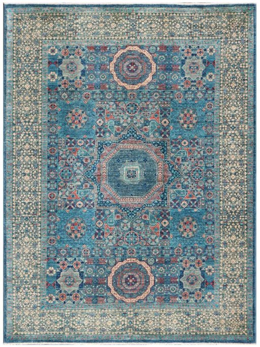 Full view of New Mamluk rug from Pakistan, 204 × 152 cm in Blue tones