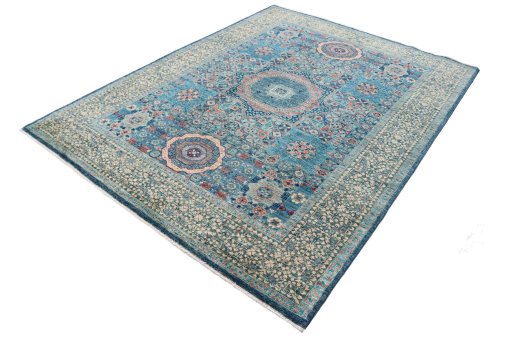 Corner detail of New Mamluk rug showing border pattern and Wool pile