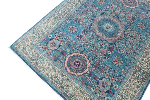 Full view of New Mamluk rug from Pakistan, 204 × 152 cm in Blue tones