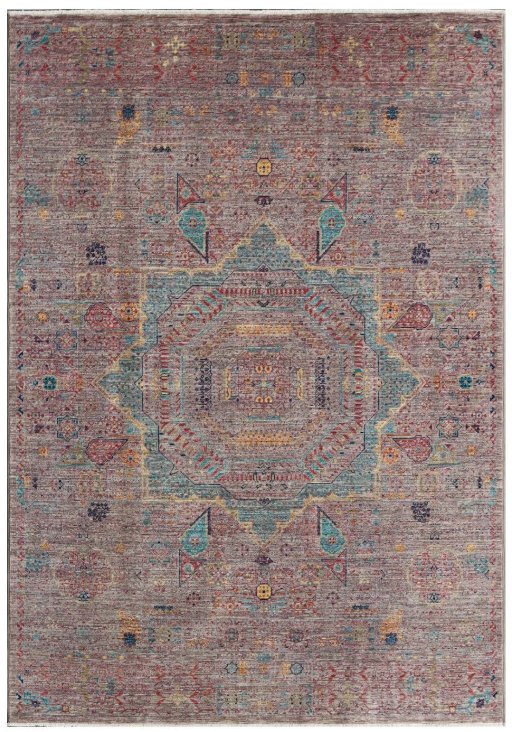 Full view of New Mamluk rug from Pakistan, 207 × 145 cm in Multi Color tones
