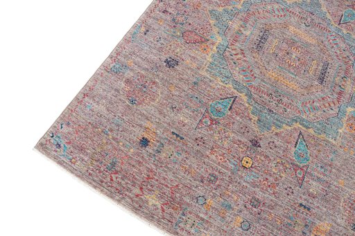Full view of New Mamluk rug from Pakistan, 207 × 145 cm in Multi Color tones