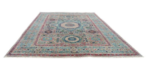 Corner detail of New Mamluk rug showing border pattern and Wool pile