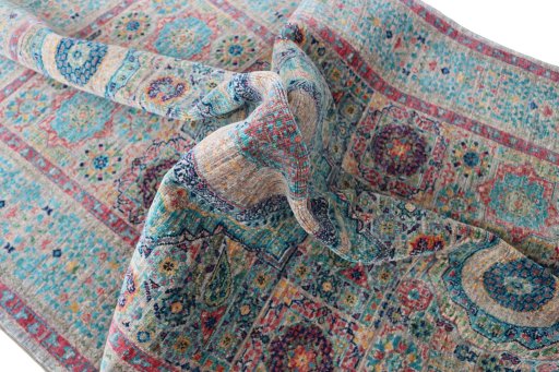 Backside of handmade New Mamluk rug showing knot structure and weave density