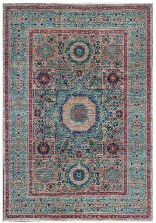 Full view of New Mamluk rug from Pakistan, 180 × 123 cm in Multi Color tones