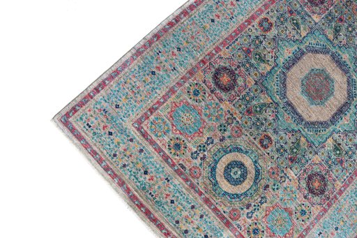Full view of New Mamluk rug from Pakistan, 180 × 123 cm in Multi Color tones