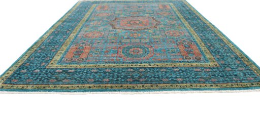 Corner detail of New Mamluk rug showing border pattern and Wool pile