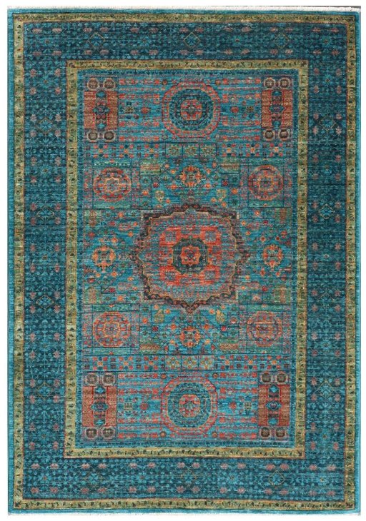 Full view of New Mamluk rug from Pakistan, 147 × 103 cm in Green tones