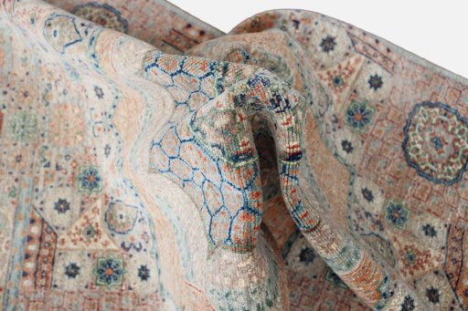 Backside of handmade New Mamluk rug showing knot structure and weave density