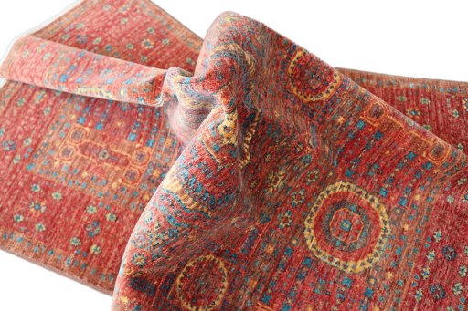 Backside of handmade New Mamluk rug showing knot structure and weave density