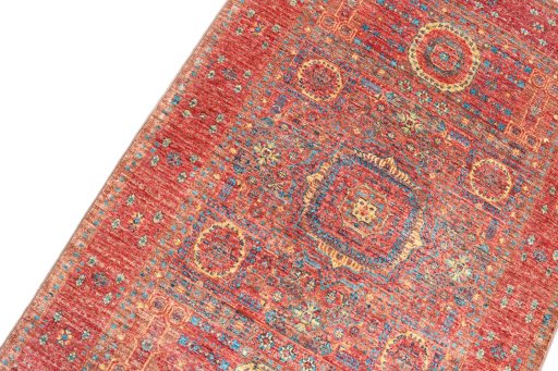 Backside of handmade New Mamluk rug showing knot structure and weave density