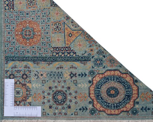 Corner detail of New Mamluk rug showing border pattern and Wool pile