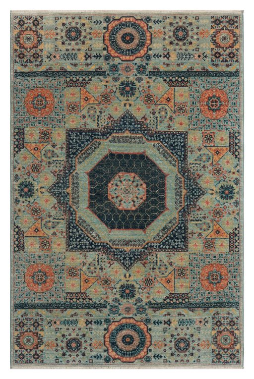 Full view of New Mamluk rug from Pakistan, 152 × 100 cm in Multi Color tones