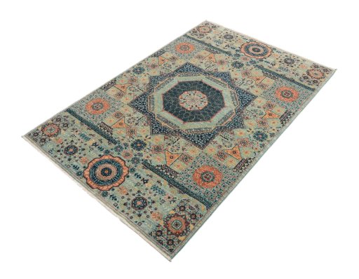 Corner detail of New Mamluk rug showing border pattern and Wool pile