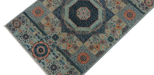 Backside of handmade New Mamluk rug showing knot structure and weave density