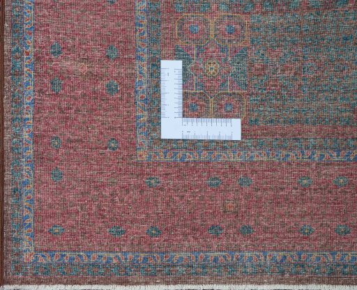 Corner detail of New Mamluk rug showing border pattern and Wool pile