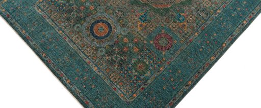 Backside of handmade New Mamluk rug showing knot structure and weave density