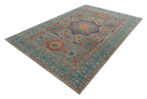 Corner detail of New Mamluk rug showing border pattern and Wool pile