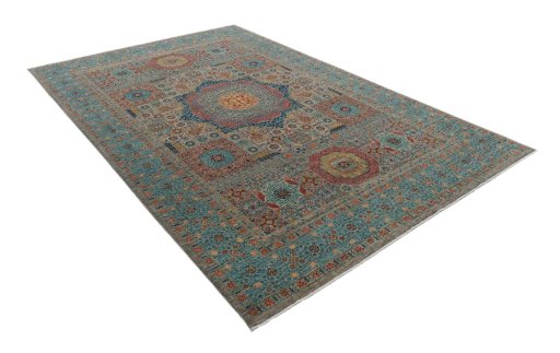 Close-up detail of New Mamluk rug from Pakistan showing Wool weave