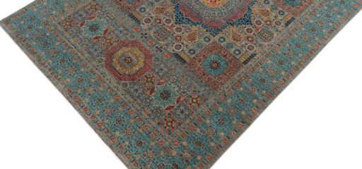 Backside of handmade New Mamluk rug showing knot structure and weave density