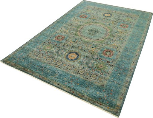 Close-up detail of New Mamluk rug from Pakistan showing Wool weave
