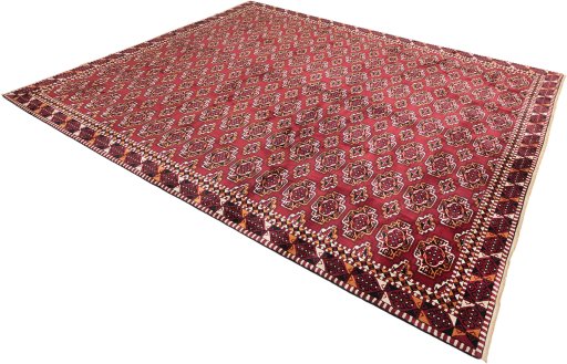 Close-up detail of 1950s Samarkand rug from Uzbekistan showing Wool weave