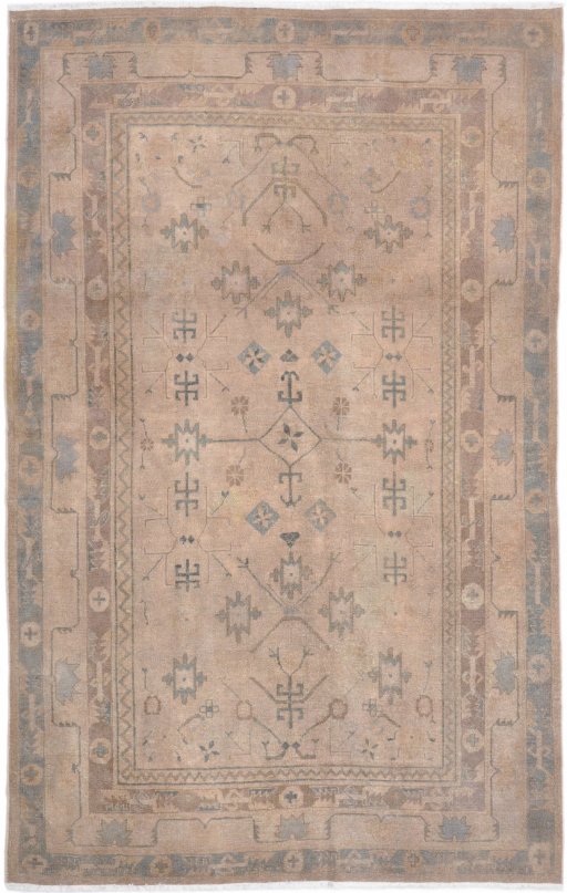Full view of 1910s Antique Carpets rug from Uzbekistan, 239 × 152 cm in Brown tones
