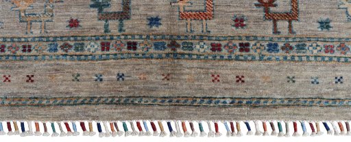 Corner detail of New Samarkand rug showing border pattern and Wool pile