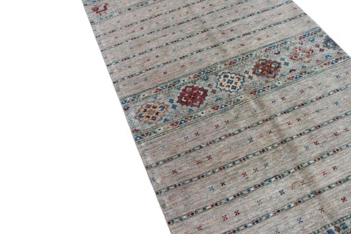 Backside of handmade New Samarkand rug showing knot structure and weave density