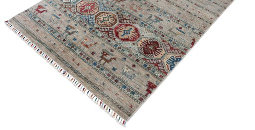 Full view of New Samarkand rug from Pakistan, 339 × 121 cm in Gray tones