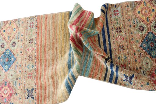 Backside of handmade New Samarkand rug showing knot structure and weave density