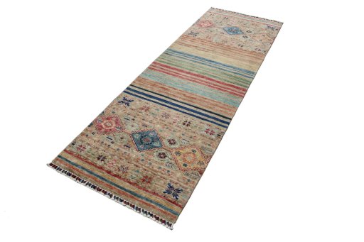 Corner detail of New Samarkand rug showing border pattern and Wool pile